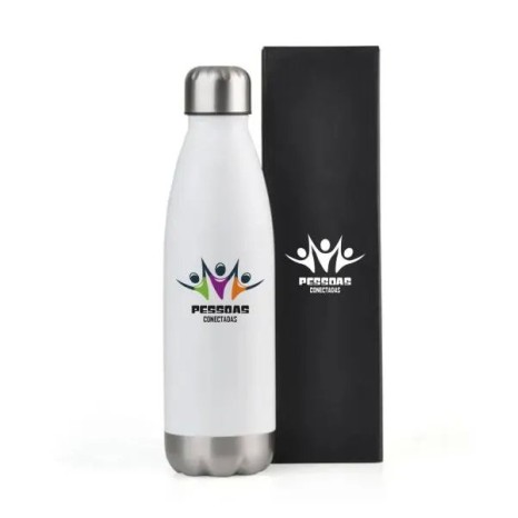 Garrafa com Tampa em Aço Inox Branca 750Ml Personalizado