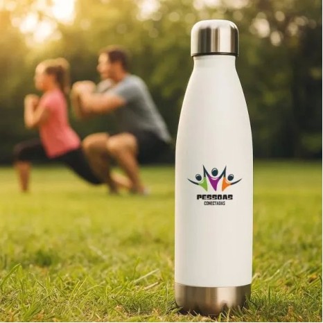 Garrafa com Tampa em Aço Inox Branca 750Ml Personalizado