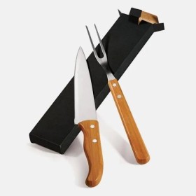 Conjunto de Garfo e Faca 7" em Bambu / Madeira / Inox Special Line 2 Pçs Personalizado
