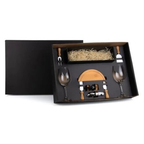 Kit Queijo e Vinho com Espaço para Garrafa 9 Pçs Personalizado