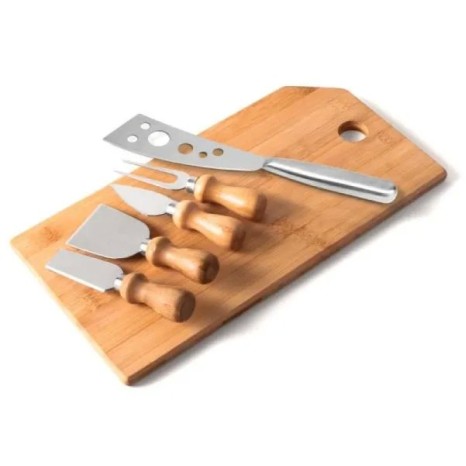 Conjunto para Queijo em Bambu / Madeira / Inox Oregon 6 Pçs Personalizado