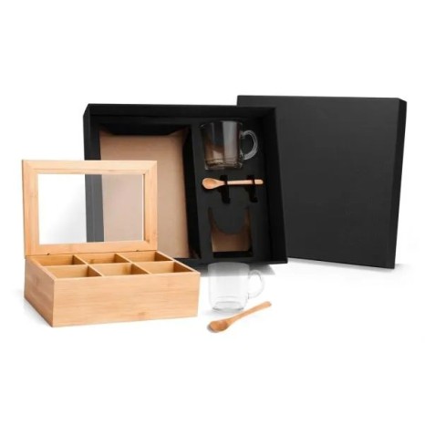 Kit para Chá com Caixa em Bambu e Colheres 5 Pçs Personalizado