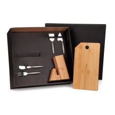 Conjunto para Queijo com Cepo em Bambu / Inox 5 Pçs Personalizado