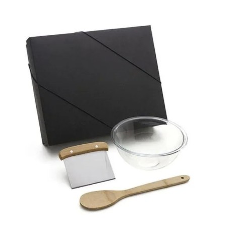 Kit para Cozinha em Bambu / Inox / Vidro com Espátula Multiuso 3 Pçs Personalizado