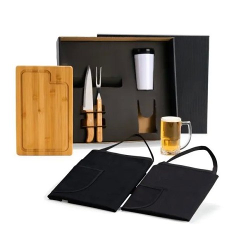 Kit Churrasco / Cerveja em Bambu / Madeira / Inox 7 Pçs Personalizado