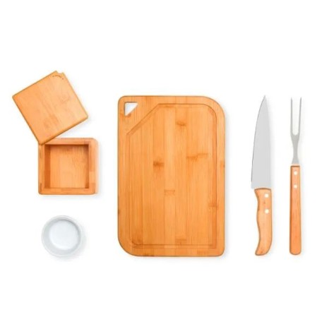 Kit para Churrasco em Bambu / Madeira / Inox 5 Pçs Personalizado