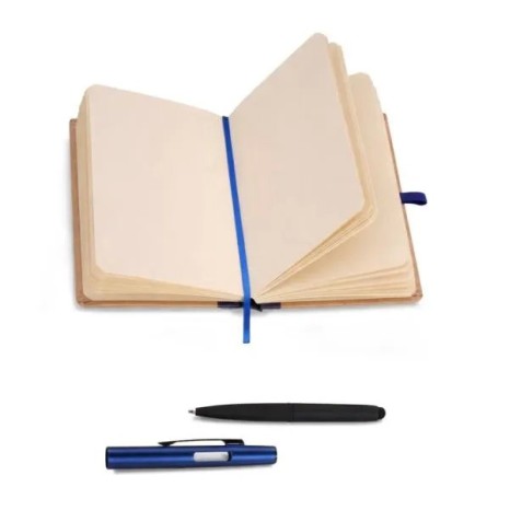 Caderneta para Anotações com Caneta Bege/Azul Personalizada