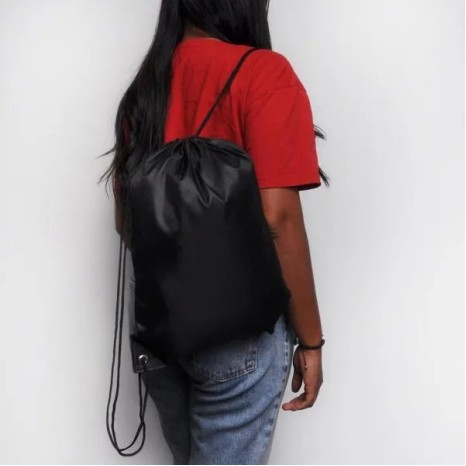 Mochila Sacola em Nylon 190D Preta 42X32cm Personalizado