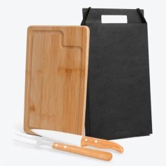 Conjunto para Churrasco em Bambu / Madeira / Inox Dallas 3 Pçs Personalizado