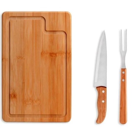Conjunto para Churrasco em Bambu / Madeira / Inox Dallas 3 Pçs Personalizado