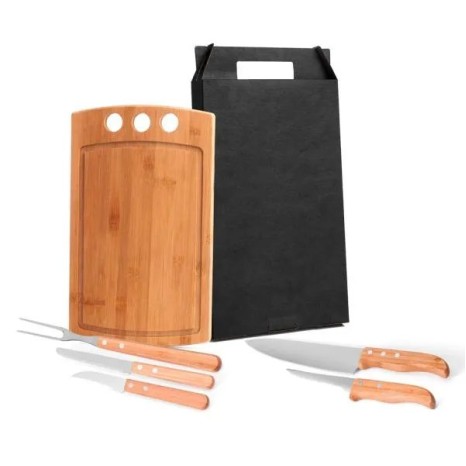 Conjunto para Churrasco / Cozinha em Bambu / Madeira / Inox Califórnia 6 Pçs Personalizado