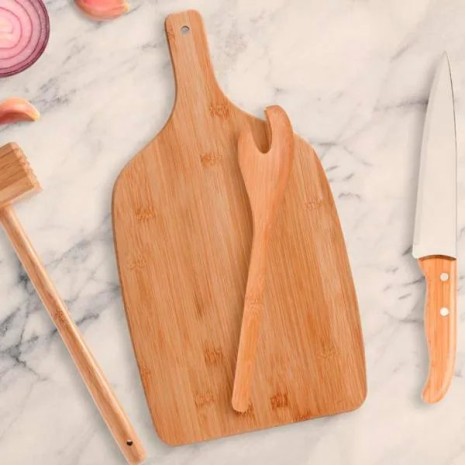 Kit para Cozinha com Tábua, Pegador e Martelo 4 Pçs Personalizado