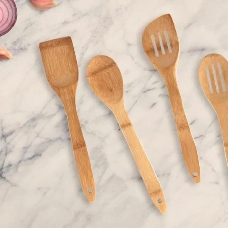 Kit Utensílios em Bambu 30 cm com Avental 5 Pçs Personalizado