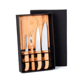 Kit para Churrasco em Bambu / Madeira / Inox 5 Pçs Personalizado