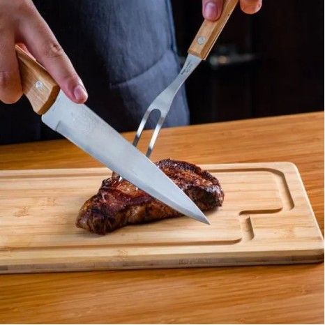 Conjunto para Churrasco em Bambu / Inox / Madeira 3 Pçs, Personalizado
