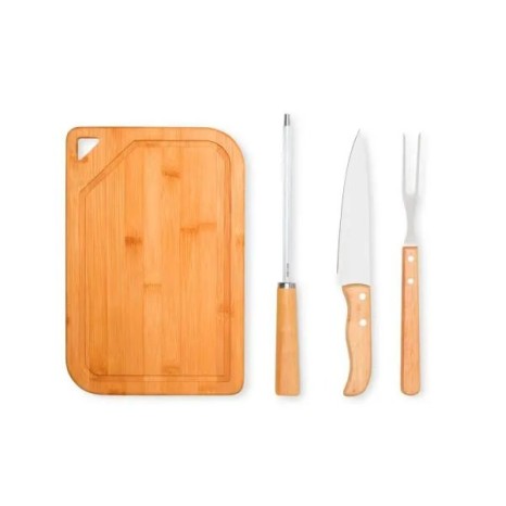 Conjunto para Churrasco em Bambu / Inox / Madeira 4 Pçs Personalizado