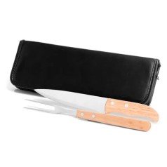 Conjunto de Garfo e Faca Inox / Madeira com Estojo 3 Pçs Personalizado