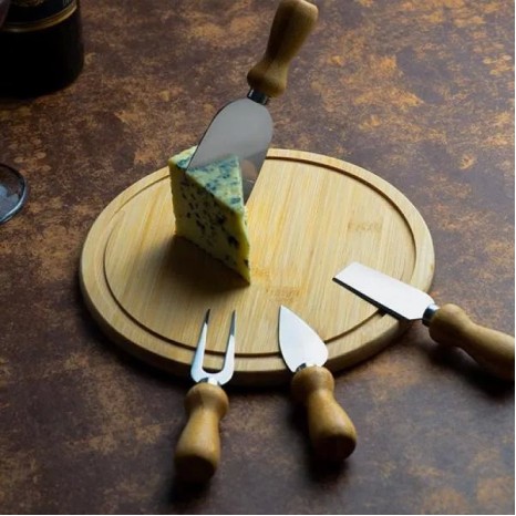 Conjunto para Queijo em Bambu / Madeira / Inox 5 Pçs Personalizado