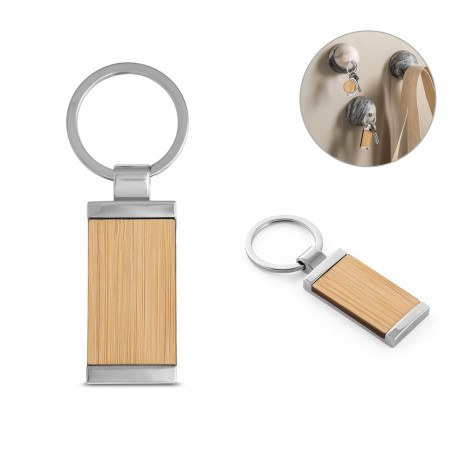 Chaveiro Retangular em Bambu e Metal Personalizado