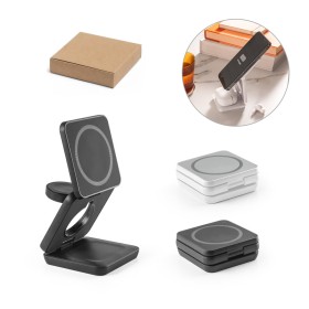 Carregador Magnético Por Indução (Wireless) Super-Rápido Dobrável em Abs 100% Reciclado Que Permite Carregar Três Dispositivos Simultaneamente Promocional