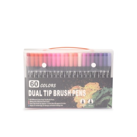 Kit Canetinhas Ponta Dupla 60 Cores com Logotipo